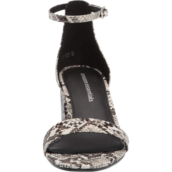 Womens Snake Pu Faux Suede Two Strap Open Rounded Toe Chunky Block Heeled Sandal - Picture 2 of 9